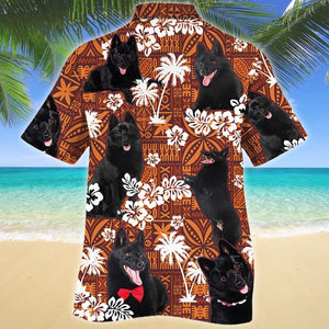 Funny Black Schipperke Dog On Red Tribal Pattern Hawaiian Shirt, Hawaiian Shirt Gift, Christmas Gift