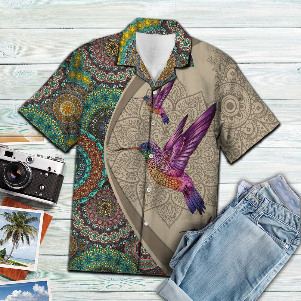 Nice Hummingbird Sucking Mandala Flowers Hawaiian Shirt,Hawaiian Shirt Gift, Christmas Gift