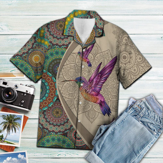 Nice Hummingbird Sucking Mandala Flowers Hawaiian Shirt,Hawaiian Shirt Gift, Christmas Gift
