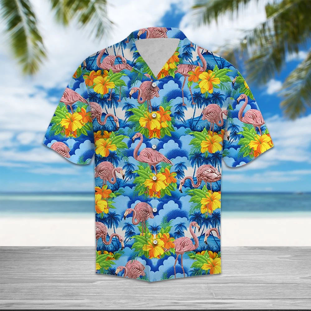 Flamingo Blue Hawaiian Vintage Hawaiian Shirt,Hawaiian Shirt Gift, Christmas Gift