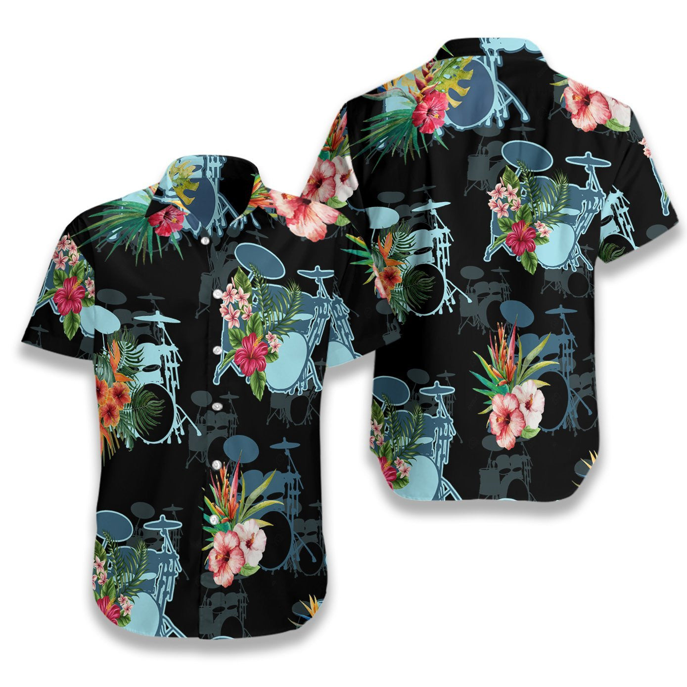 Musical Instrument Drums On Black Design Hawaiian Shirt,Hawaiian Shirt Gift, Christmas Gift