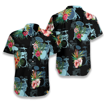 Musical Instrument Drums On Black Design Hawaiian Shirt,Hawaiian Shirt Gift, Christmas Gift