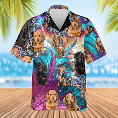 The Love Of Dachshunds Pink Blue Background Hawaiian Shirt, Hawaiian Shirt Gift, Christmas Gift