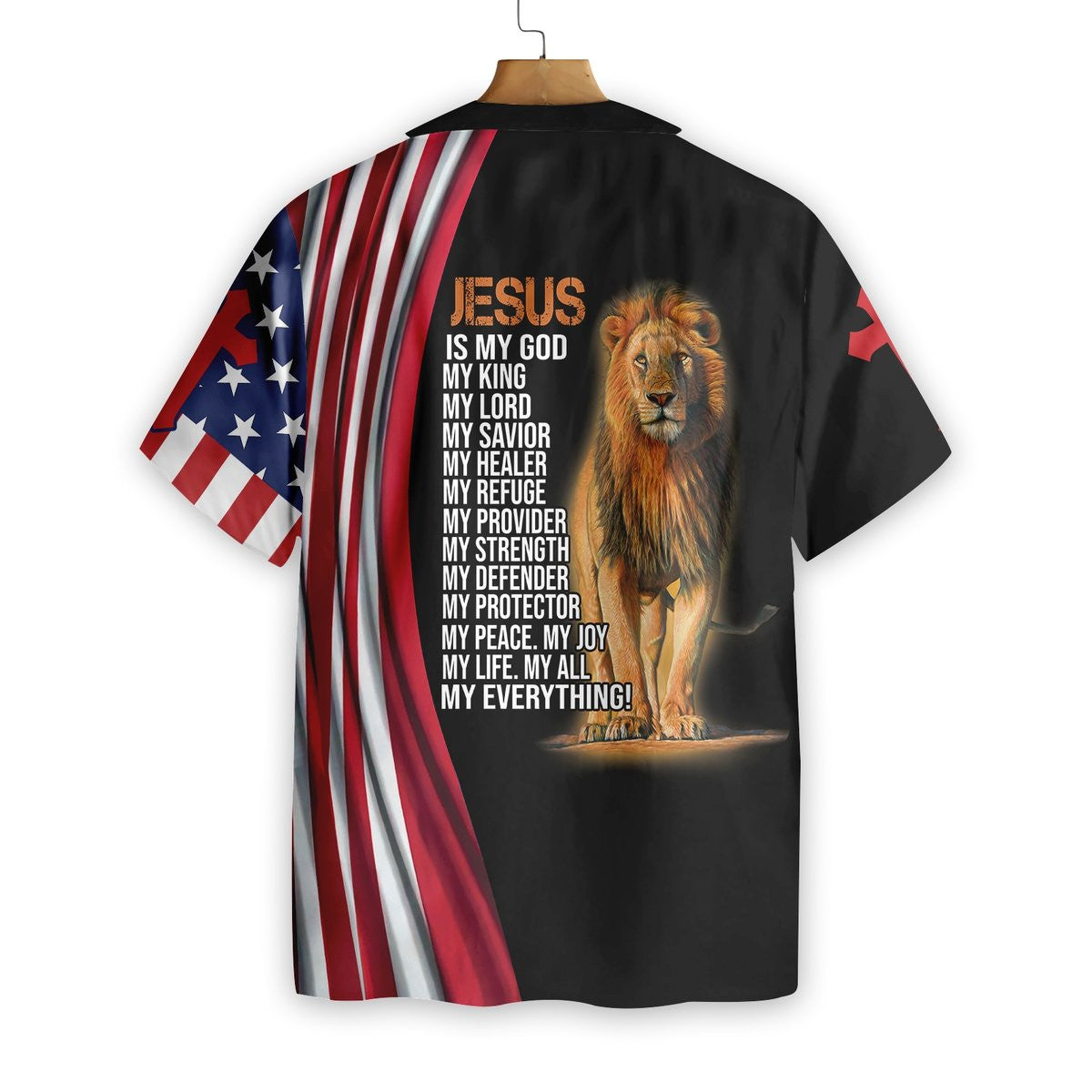 Lion And God US Flag Pattern Hawaiian Shirt, Hawaiian For Gift