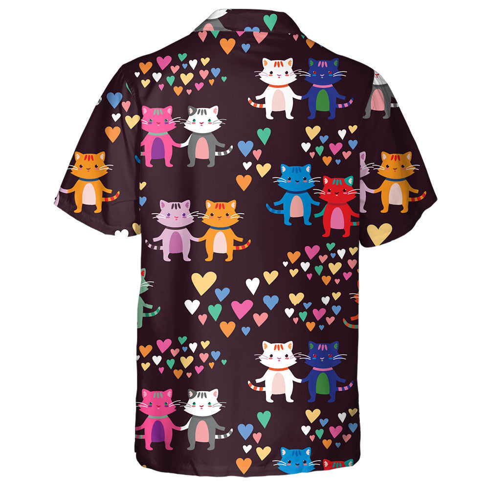 Loving Cats And Many Multi Colored Hearts Hawaiian Shirt, Hawaiian Shirt Gift, Christmas Gift