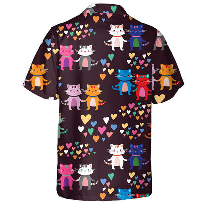 Loving Cats And Many Multi Colored Hearts Hawaiian Shirt, Hawaiian Shirt Gift, Christmas Gift