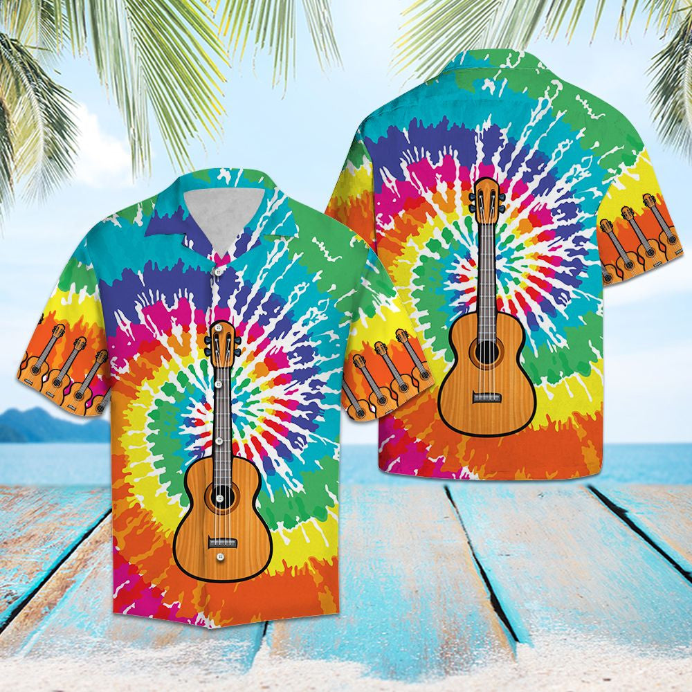 Wood Guitar Musical Instrument Tie Dye Pattern Hawaiian Shirt, Hawaiian Shirt Gift, Christmas Gift