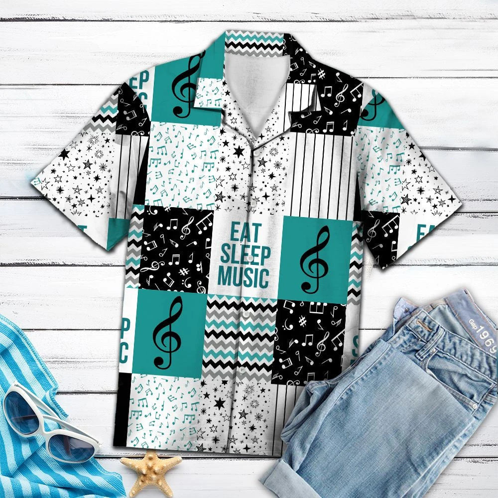 Eat Sleep Music Colorful Shape Pattern Hawaiian Shirt, Hawaiian Shirt Gift, Christmas Gift