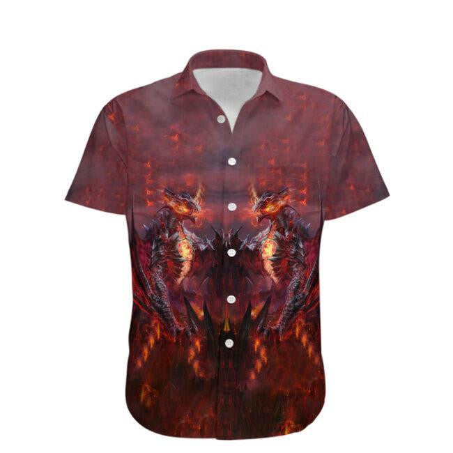 Dragon Lover On Red Background Pattern Hawaiian Shirt,Hawaiian Shirt Gift, Christmas Gift