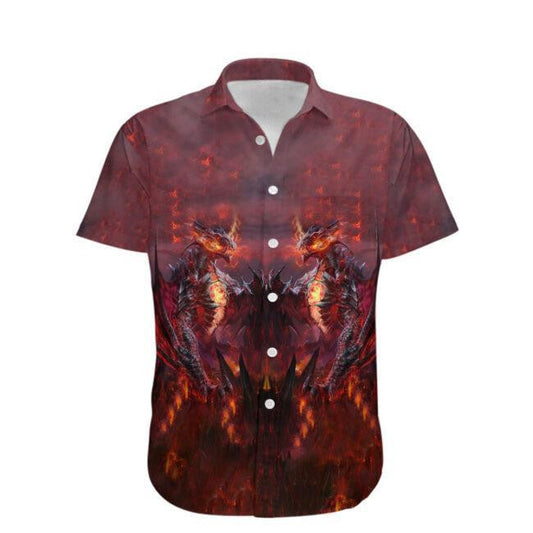 Dragon Lover On Red Background Pattern Hawaiian Shirt,Hawaiian Shirt Gift, Christmas Gift