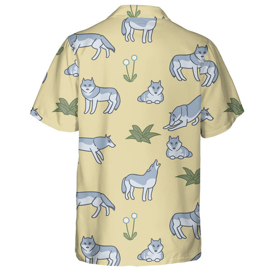 Cute Baby Wolf And Dandelion On Yellow Hawaiian Shirt, Hawaiian Shirt Gift, Christmas Gift