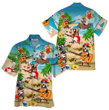 Cartoon Animal Guitar Tropical Background Design Hawaiian Shirt,Hawaiian Shirt Gift, Christmas Gift
