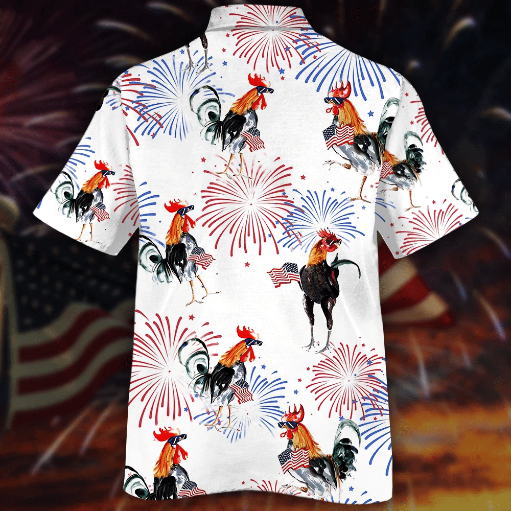 Chickens And Fireworks White Theme Hawaiian Shirt, Hawaiian For Gift