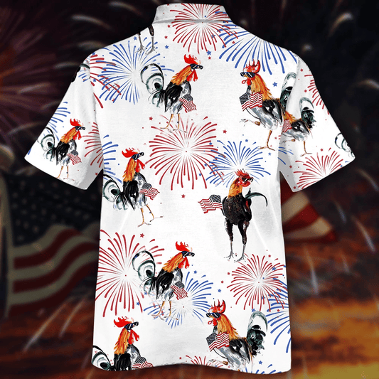 Chickens And Fireworks White Theme Hawaiian Shirt, Hawaiian For Gift