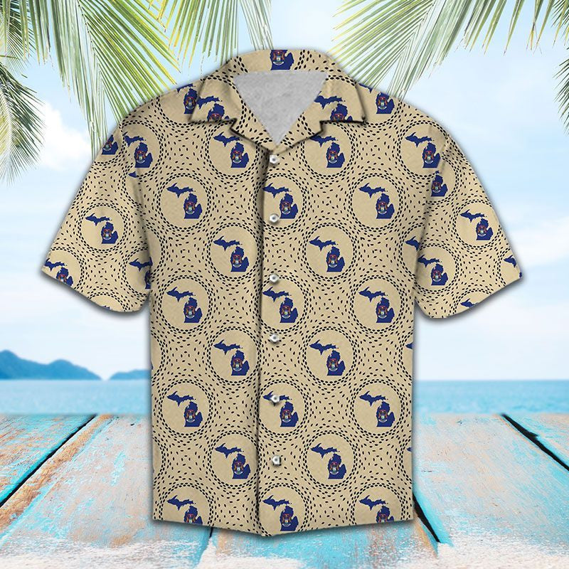 Great Gift For Michigan Lover Drawing Pattern Hawaiian Shirt, Hawaiian Shirt Gift, Christmas Gift