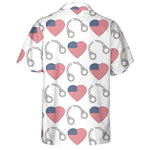 USA Flags In Form Of Hearts And A Broken Handcuff Hawaiian Shirt, Hawaiian Shirt Gift, Christmas Gift