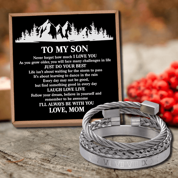 Mom To Son - Just Do Your Best Roman Numeral Bangle Weave Bracelets Set