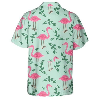 Pink Flamingo With Branch On Green Background Hawaiian Shirt, Hawaiian Shirt Gift, Christmas Gift
