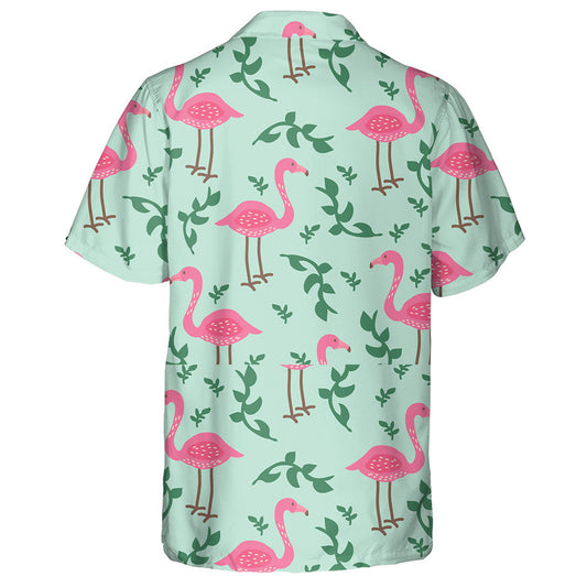Pink Flamingo With Branch On Green Background Hawaiian Shirt, Hawaiian Shirt Gift, Christmas Gift