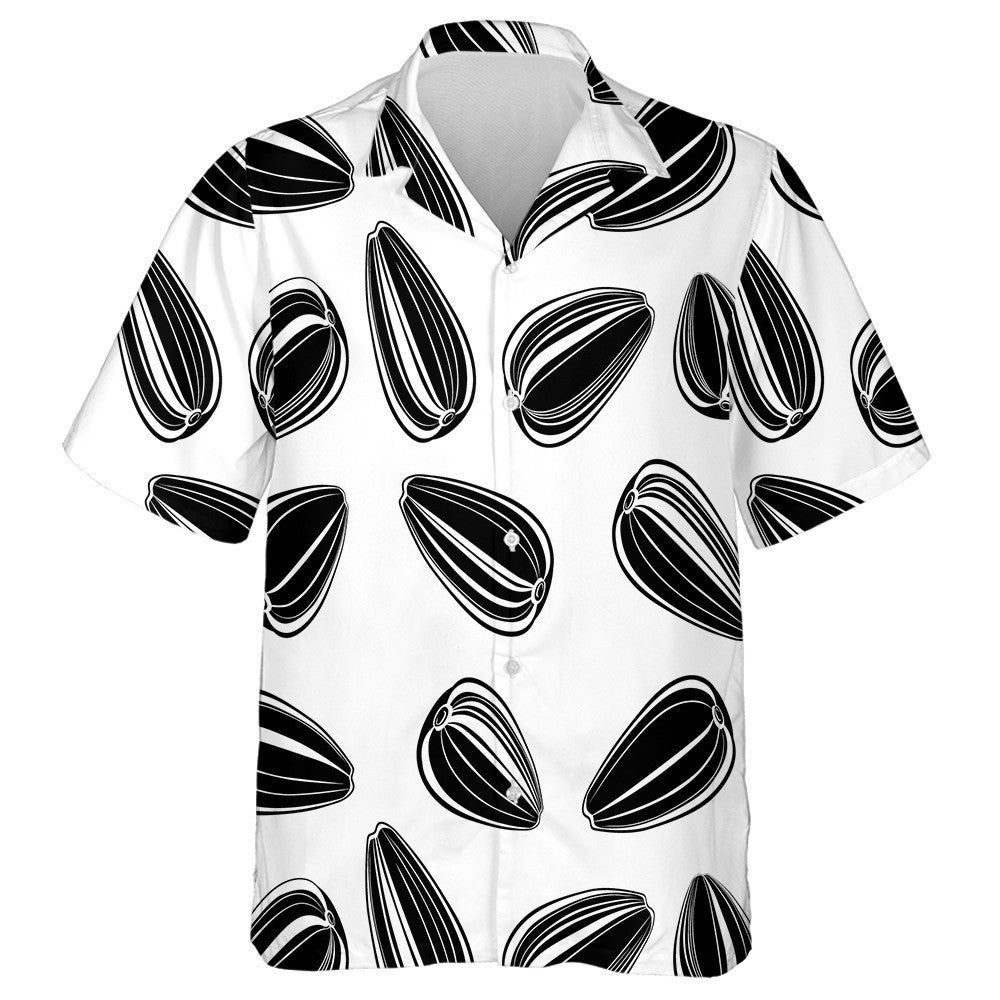 Black And White Sunflower Seeds Pattern Hawaiian Shirt, Hawaiian For Gift