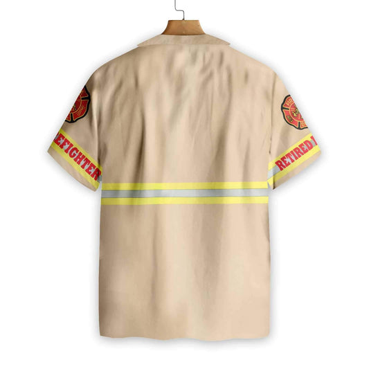 Proud Retired Firefighter On Tan Design Hawaiian Shirt,Hawaiian Shirt Gift, Christmas Gift