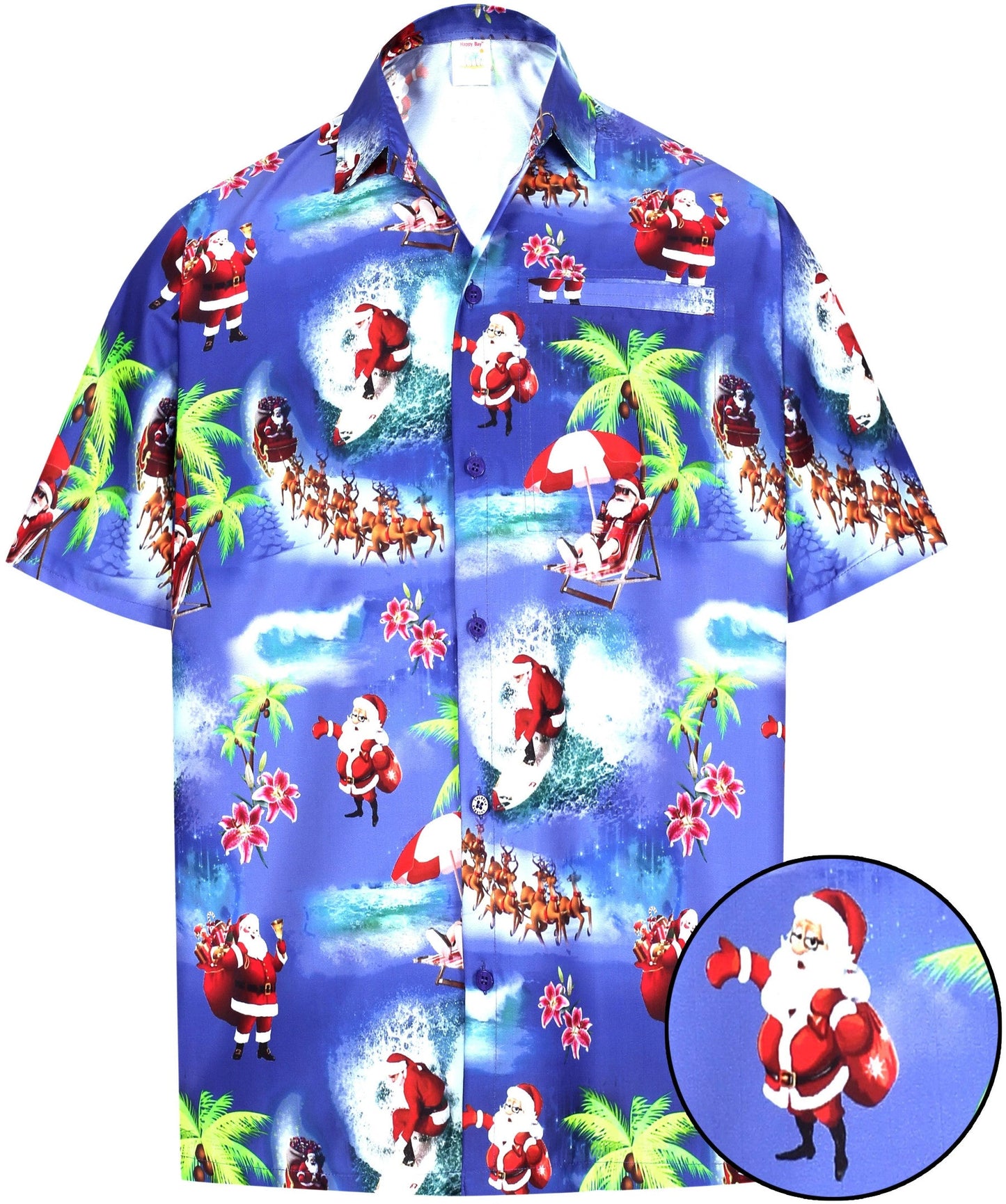 Christmas Santa On Royal Blue Design Hawaiian Shirt, Hawaiian For Gift