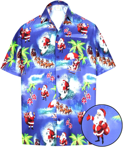 Christmas Santa On Royal Blue Design Hawaiian Shirt, Hawaiian For Gift