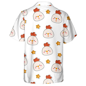 Cute Cartoon Chicken Head With Flower Hawaiian Shirt,Hawaiian Shirt Gift, Christmas Gift