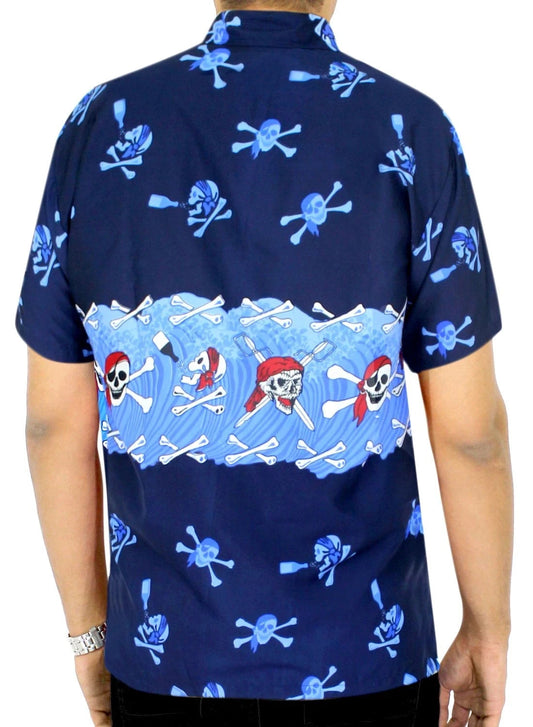 Pirate Skull And Crossbones On Deep Blue Hawaiian Shirt,Hawaiian Shirt Gift, Christmas Gift