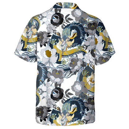 Hand Drawn Fantasy Chinese Dragon And Flowers Hawaiian Shirt, Hawaiian Shirt Gift, Christmas Gift