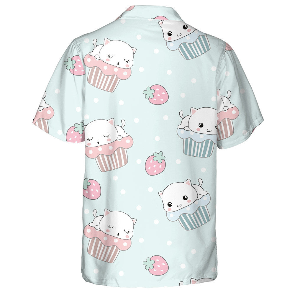 Cute Cat On Cupcake With Snow Dot Hawaiian Shirt, Hawaiian Shirt Gift, Christmas Gift