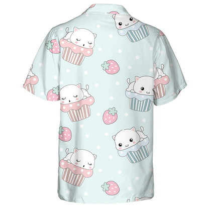 Cute Cat On Cupcake With Snow Dot Hawaiian Shirt, Hawaiian Shirt Gift, Christmas Gift