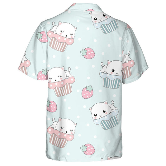 Cute Cat On Cupcake With Snow Dot Hawaiian Shirt, Hawaiian Shirt Gift, Christmas Gift