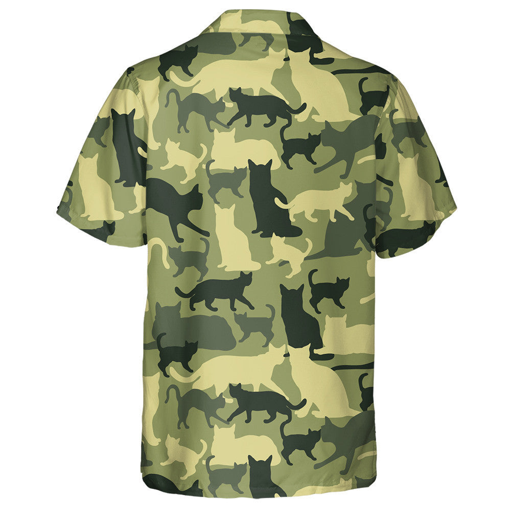 Cat Camouflage On Green In Army Style Hawaiian Shirt, Hawaiian Shirt Gift, Christmas Gift