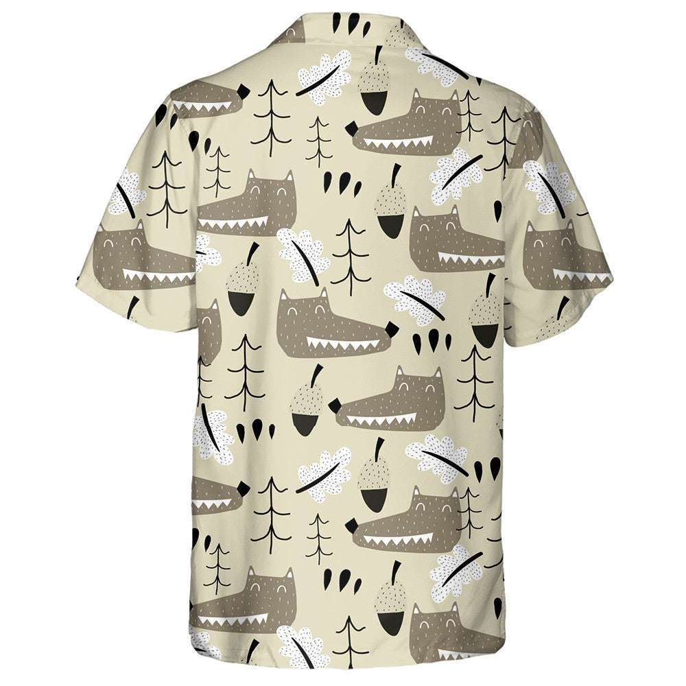 Cute Brown Wolf Head And Tree Hawaiian Shirt,Hawaiian Shirt Gift, Christmas Gift