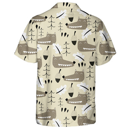Cute Brown Wolf Head And Tree Hawaiian Shirt,Hawaiian Shirt Gift, Christmas Gift