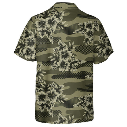 Dark Green Tropical Jungle Flower Camouflage Pattern Hawaiian Shirt, Hawaiian Shirt Gift, Christmas Gift