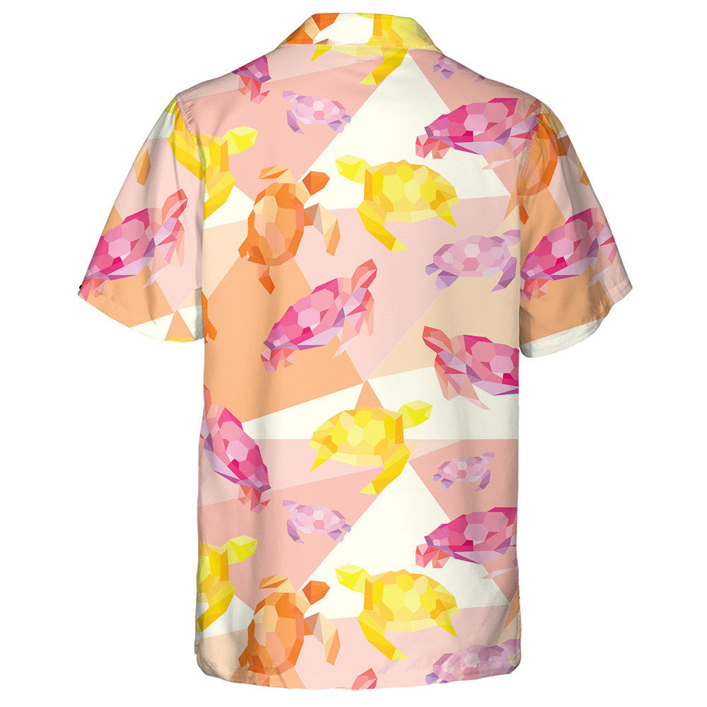 Cute Colorful Sweet Turtle On Geometric Background Hawaiian Shirt, Hawaiian Shirt Gift, Christmas Gift