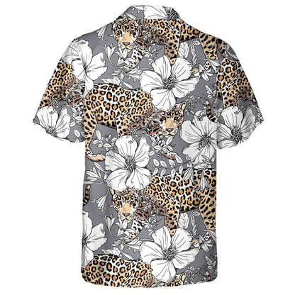 Gold Leopard And White Hibiscus Flowers Hawaiian Shirt,Hawaiian Shirt Gift, Christmas Gift