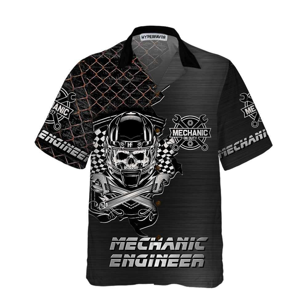 Innealtóir Meicneoir Cool Skull Glan Cúlra Liath Dorcha Léine Haváíais, Bronntanas Léine Haváíais, Bronntanas Nollag