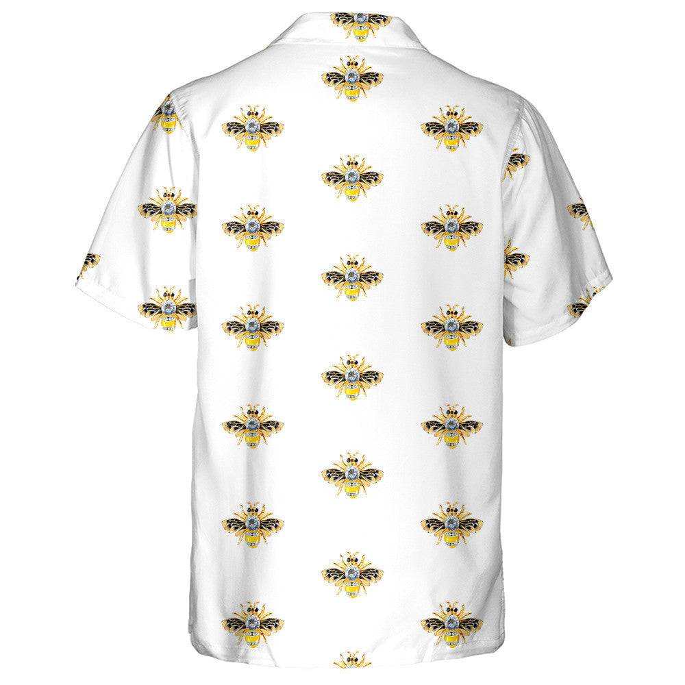 Natural Bee Jewelry With Stones On White Hawaiian Shirt, Hawaiian Shirt Gift, Christmas Gift