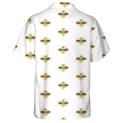 Natural Bee Jewelry With Stones On White Hawaiian Shirt, Hawaiian Shirt Gift, Christmas Gift