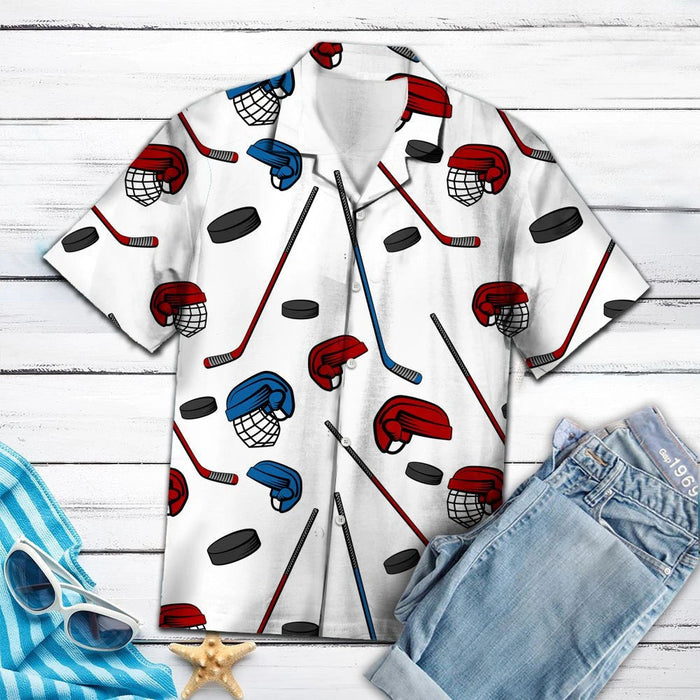 Amazing Hockey Helmet And Gloves Pattern Hawaiian Shirt, Hawaiian For Gift