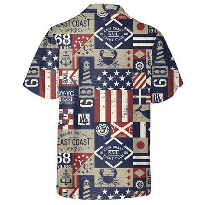 Vintage East Coast Nautical Flags Symbols Patchwork Hawaiian Shirt, Hawaiian Shirt Gift, Christmas Gift