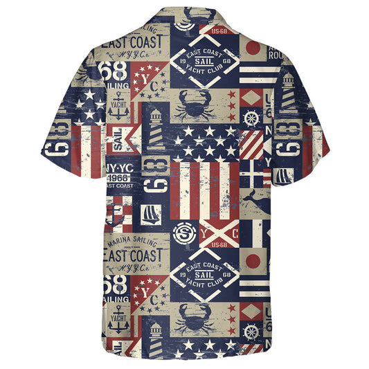 Vintage East Coast Nautical Flags Symbols Patchwork Hawaiian Shirt, Hawaiian Shirt Gift, Christmas Gift