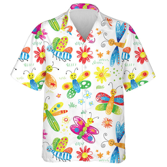 Téama Gleoite Lámh-tharraingthe Páistí Léine Haváíais Féileacán Doodle, Bronntanas Léine Haváíais, Bronntanas Nollag