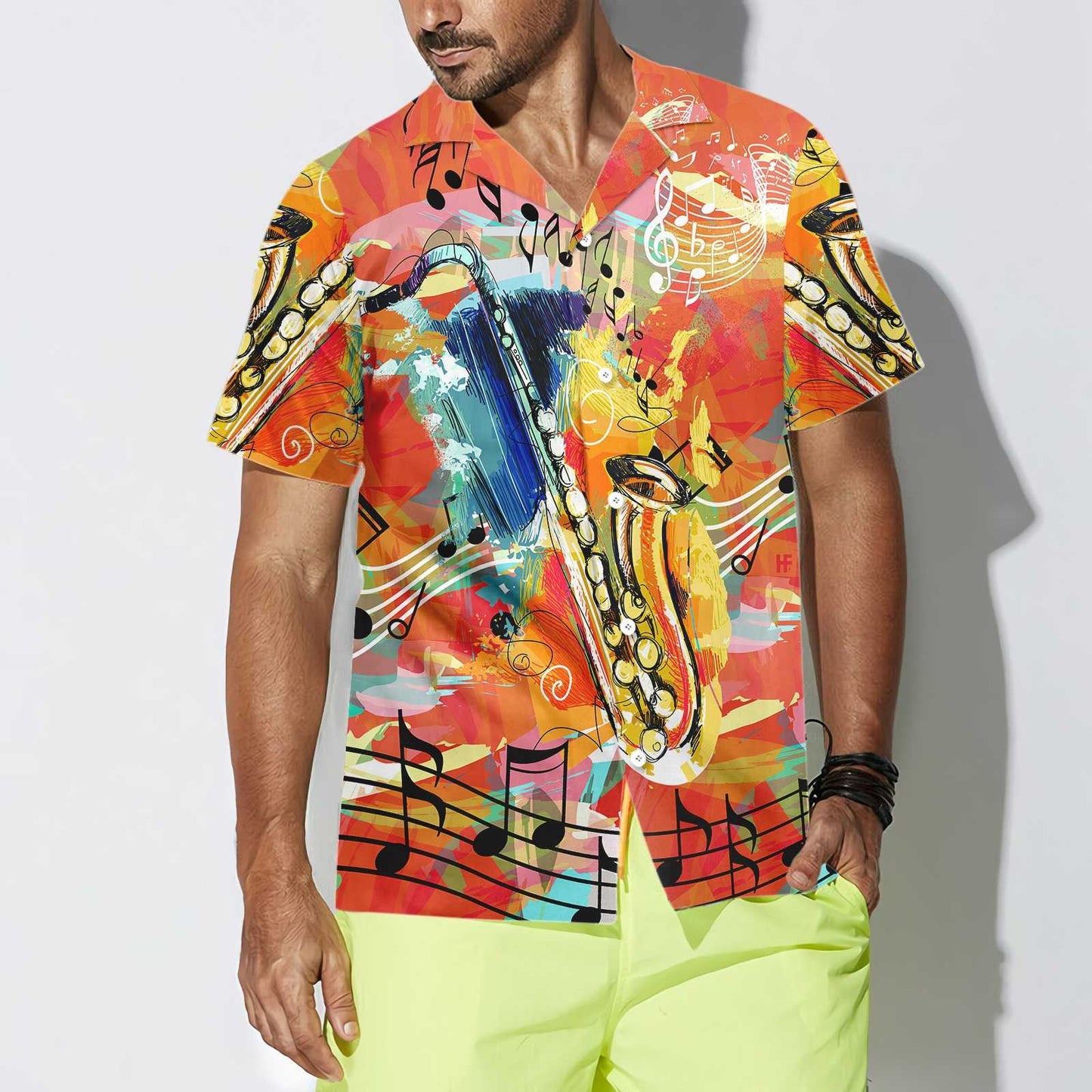 Multicolor Saxophone Guides You To The World Hawaiian Shirt,Hawaiian Shirt Gift, Christmas Gift