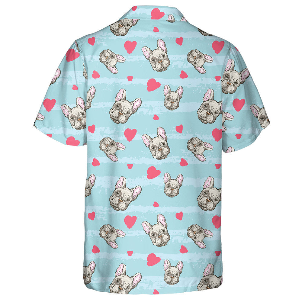 Red Heart With A Cute Bulldog Hawaiian Shirt,Hawaiian Shirt Gift, Christmas Gift