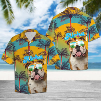 Caith Bulldog Sunglasses Aloha Samhraidh Haváis Léine, Haváís Le Bronntanas