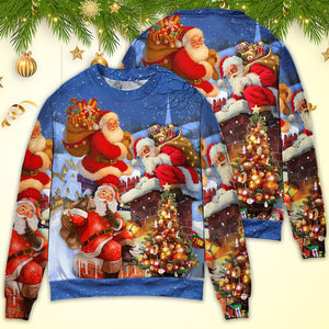 Christmas Up On Rooftop Santa Claus Art Style Ugly Christmas Sweater, Christmas Gift, Gift Christmas 2024